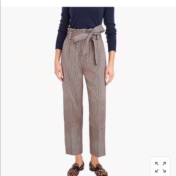 J. Crew Point Sur Black/Tan Paper Bag Waist Wide Leg Pants Sz 8 - Picture 1 of 8